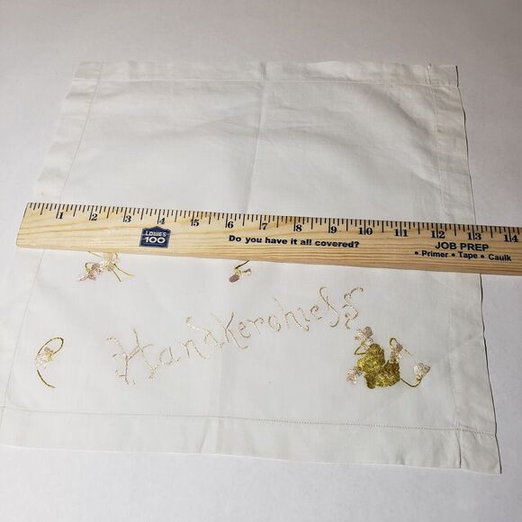 VTG HANDKERCHIEF GOLD FLOWERS EMBROIDERED POCKET SCARF BRIDAL WEDDING HANKIE - Picture 10 of 12